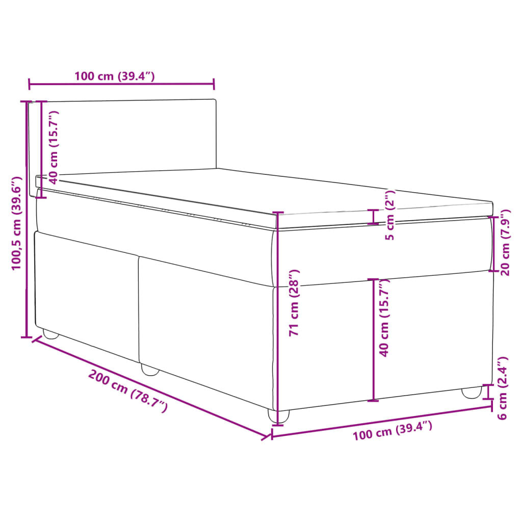 vidaXL Κρεβάτι Boxspring με Στρώμα Taupe 100 x 200 εκ. Υφασμάτινο