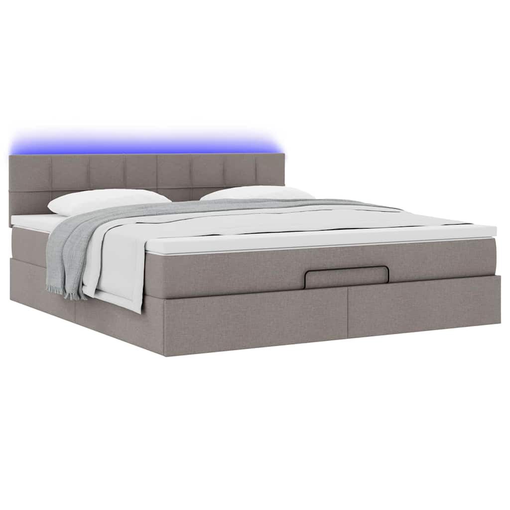 vidaXL Οθωμανικό κρεβάτι με στρώμα & LEDs Taupe 180x200cm ύφασμα