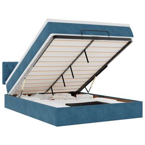 vidaXL Οθωμανικό κρεβάτι με στρώμα & LEDs Σκούρο μπλε 140x190cm Velvet