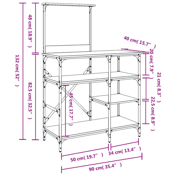 vidaXL Ραφιέρα Κουζίνας Sonoma Δρυς 90x40x132 εκ. Επ. Ξύλο & Μέταλλο
