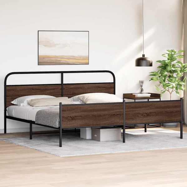 vidaXL Σκελετός Κρεβ. Χωρίς Στρώμα Καφέ Δρυς 200x200 εκ. Μεταλλικό