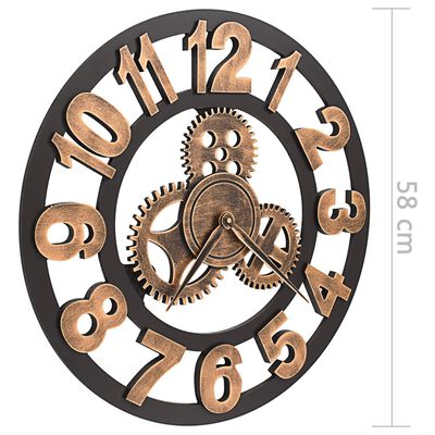 vidaXL Ρολόι Τοίχου Χρυσό / Μαύρο 58 εκ. Μεταλλικό