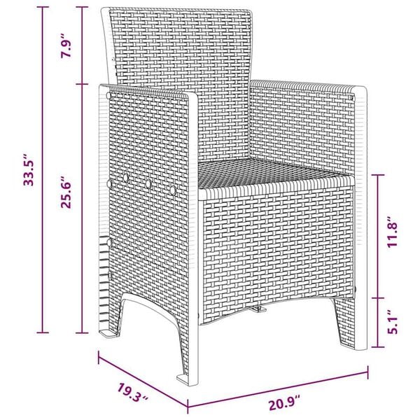 vidaXL Σέτ φαγητού για κήπο 7 pcs Ανθρακί Rattan Polt