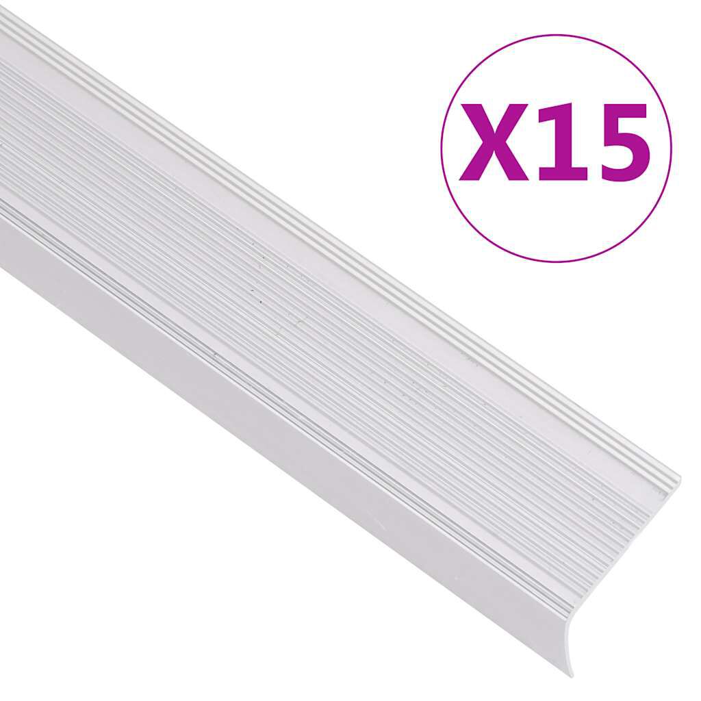 vidaXL Προφίλ για Σκαλοπάτια Σχήμα Γ 15 τεμ. Ασημί 90 εκ. Αλουμινίου