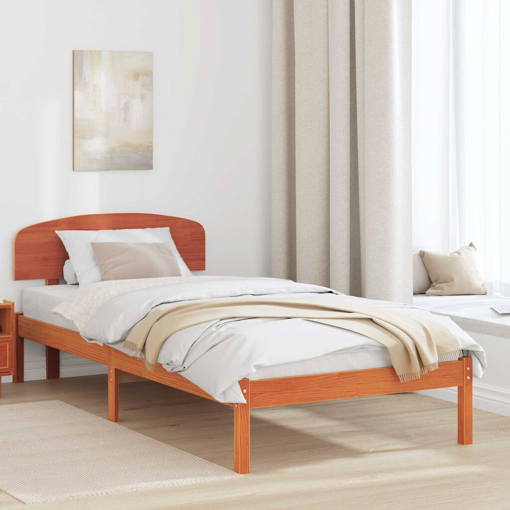 vidaXL Κρεβάτι με Κεφαλή Καφέ 75x190 εκ Σαφές Ξύλο Πεύκου