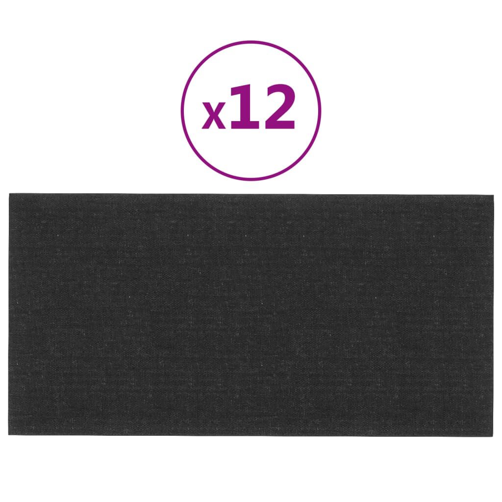 vidaXL Πάνελ Τοίχου 12 τεμ. Μαύρα 30 x 15 εκ. 0,54 μ² Υφασμάτινα