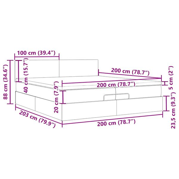 vidaXL Οθωμανικό κρεβάτι με στρώματα & LEDs Μαύρο 200x200cm Velvet