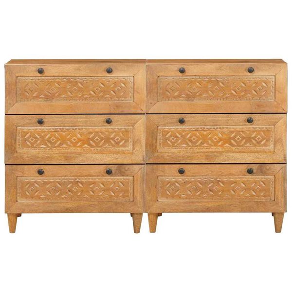 vidaXL Πλαϊνό γραφείο 2 pcs Καφέ 60 x 33 x 75 cm Μασίφ ξύλο μάνγκο