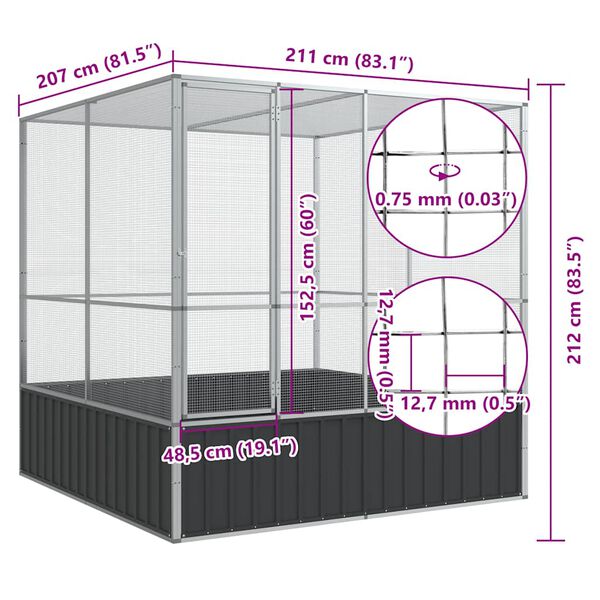 vidaXL Κλουβί Ασημένιο 211x207x212 εκ. Ατσάλινο
