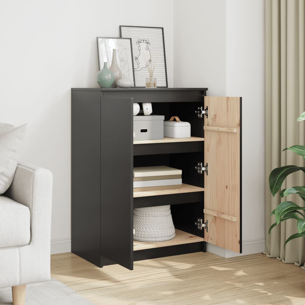 vidaXL Ντουλάπι Μαύρο 60 x 36 x 84 εκ. από Μασίφ Ξύλο Πεύκου