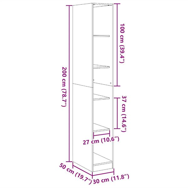 vidaXL Ντουλάπα Λευκή 30x50x200 εκ. από Επεξεργασμένο Ξύλο