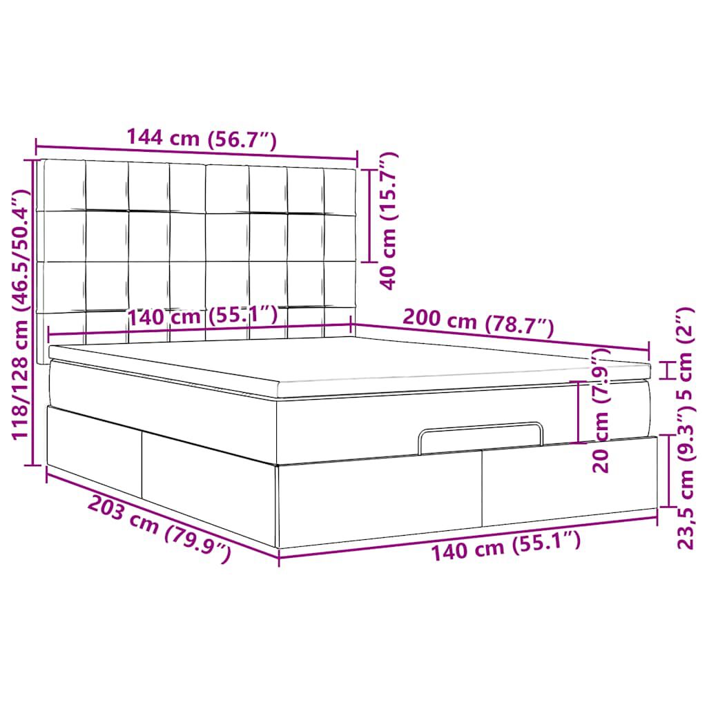 vidaXL Οθωμανικό κρεβάτι με στρώμα & LEDs Μπλε 140x200cm ύφασμα