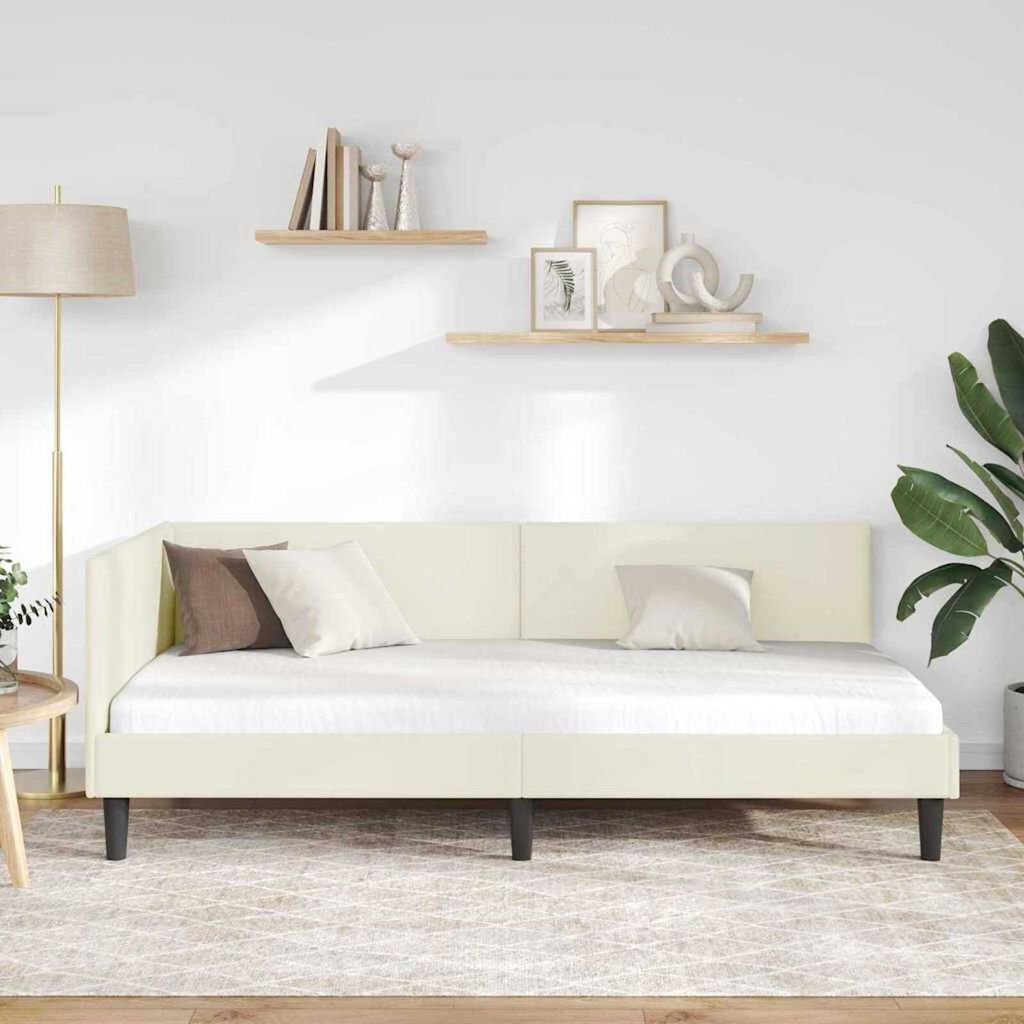 vidaXL Κρεβάτι Γωνίας Κρεμ 100 x 200 cm Βελούδο και Εργοστασιακό ξύλο