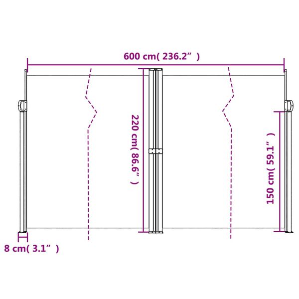 vidaXL Σκίαστρο Πλαϊνό Συρόμενο Καφέ 220 x 600 εκ.