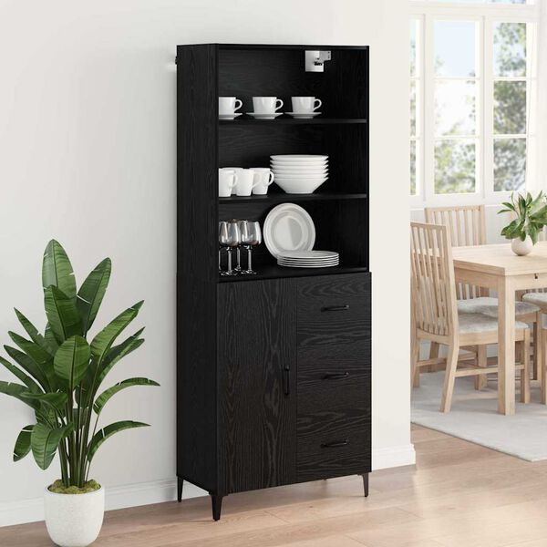 vidaXL Highboard &Mu;&alpha;ύ&rho;&eta; &Omicron;&xi;&upsilon;ά 69,5 x 34 x 180 &epsilon;&kappa;. &Epsilon;&pi;&epsilon;&xi;&epsilon;&rho;&gamma;&alpha;&sigma;&mu;έ&nu;&omicron; &xi;ύ&lambda;&omicron;