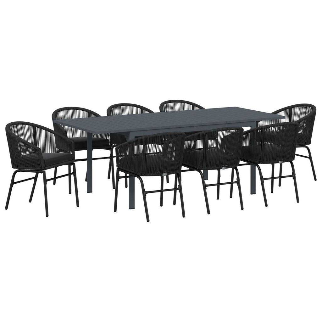 vidaXL Σετ Τραπεζαρίας Κήπου 9 pcs Μαύρο Large Μέταλλο & Πλαστικό
