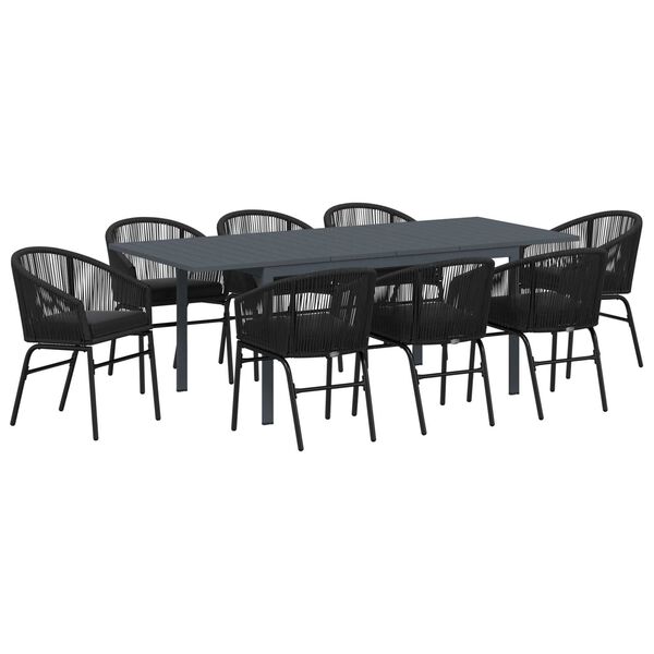vidaXL Σετ Τραπεζαρίας Κήπου 9 pcs Μαύρο Large Μέταλλο & Πλαστικό