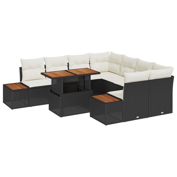 vidaXL Σετ Καναπέ Κήπου με αποθήκευση 9 pcs Μαύρο Πολυ ράταν