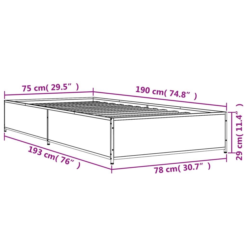 vidaXL Πλαίσιο Κρεβατιού Καπνιστή Δρυς 75x190 εκ. Επεξ. Ξύλο & Μέταλλο