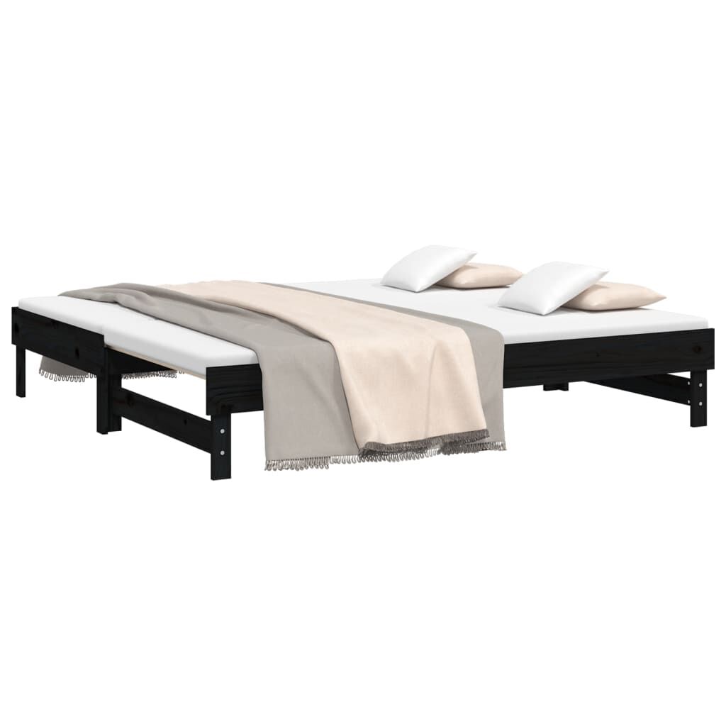 vidaXL Καναπές Κρεβάτι Συρόμενος Μαύρος 2x(75x190) εκ. από Μασίφ Πεύκο