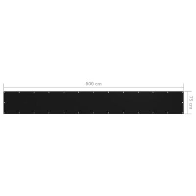 vidaXL Διαχωριστικό Βεράντας Μαύρο 75 x 600 εκ. Ύφασμα Oxford