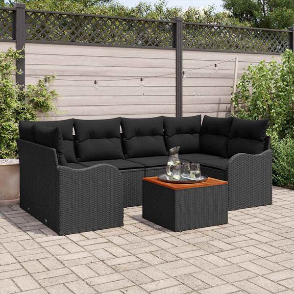 vidaXL Σετ Καναπέ Κήπου 7 pcs Μαύρο Πολυ ράταν