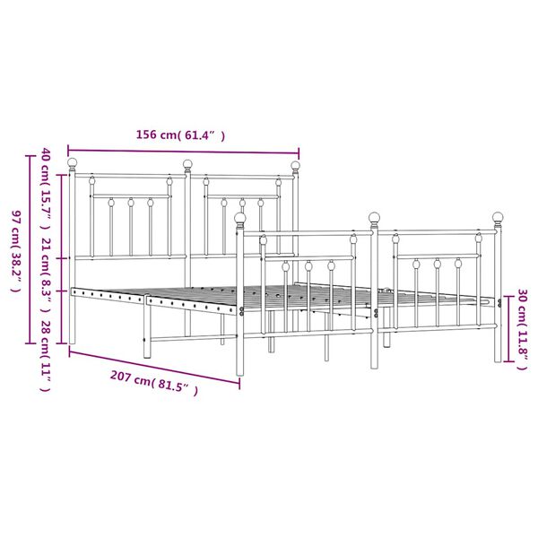 vidaXL Πλαίσιο Κρεβατιού με Κεφαλάρι&Ποδαρικό Μαύρο 150x200εκ. Μέταλλο