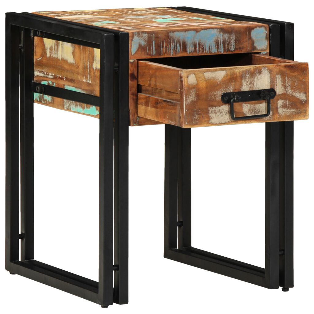 vidaXL Τραπέζι με Συρτάρι Μαύρο 40x40x50 εκ Μασίφ Ανακυκλωμένο Ξύλο