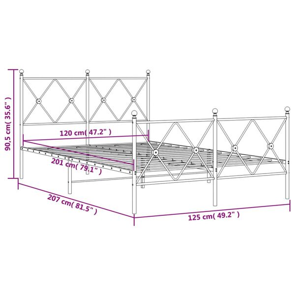 vidaXL Πλαίσιο Κρεβατιού με Κεφαλάρι&Ποδαρικό Μαύρο 120x200εκ. Μέταλλο