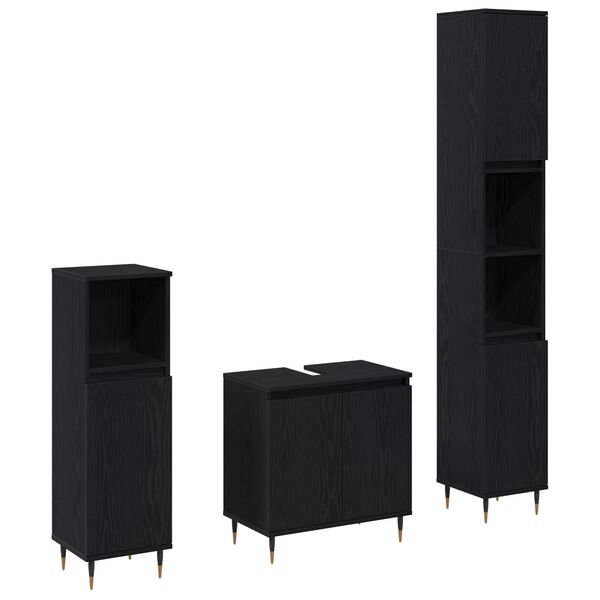 vidaXL Σετ Επίπλων Μπάνιου με πόρτα 3 pcs Μαύρη Οξυά 30 x 30 x 190 εκ