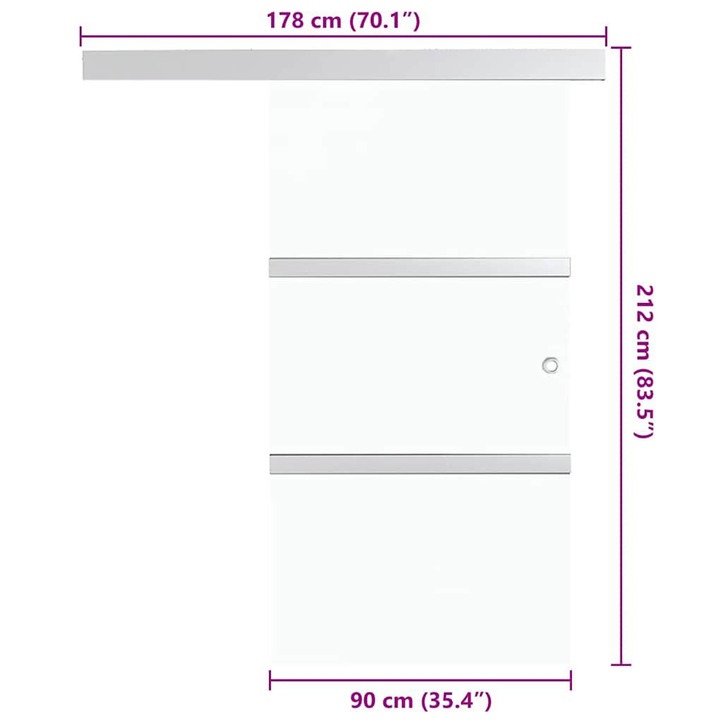 vidaXL Συρόμενη Πόρτα Άσημί 90 x 212 εκ. από Γυαλί ESG / Αλουμίνιο