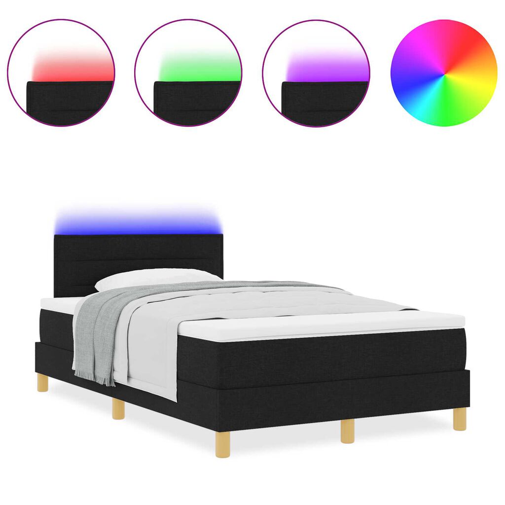 vidaXL Κρεβάτι με ελατήριο με στρώμα & LED Μαύρο 120x190 εκ. Ύφασμα