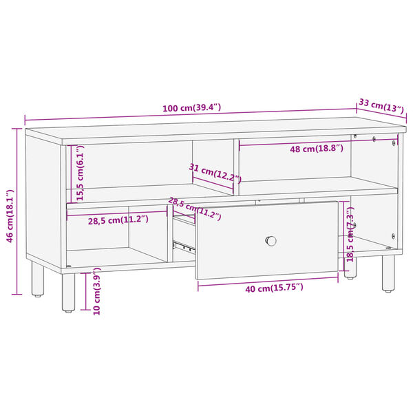 vidaXL Έπιπλο Τηλεόρασης 100 x 33 x 46 εκ. από Μασίφ Ξύλο Μάνγκο