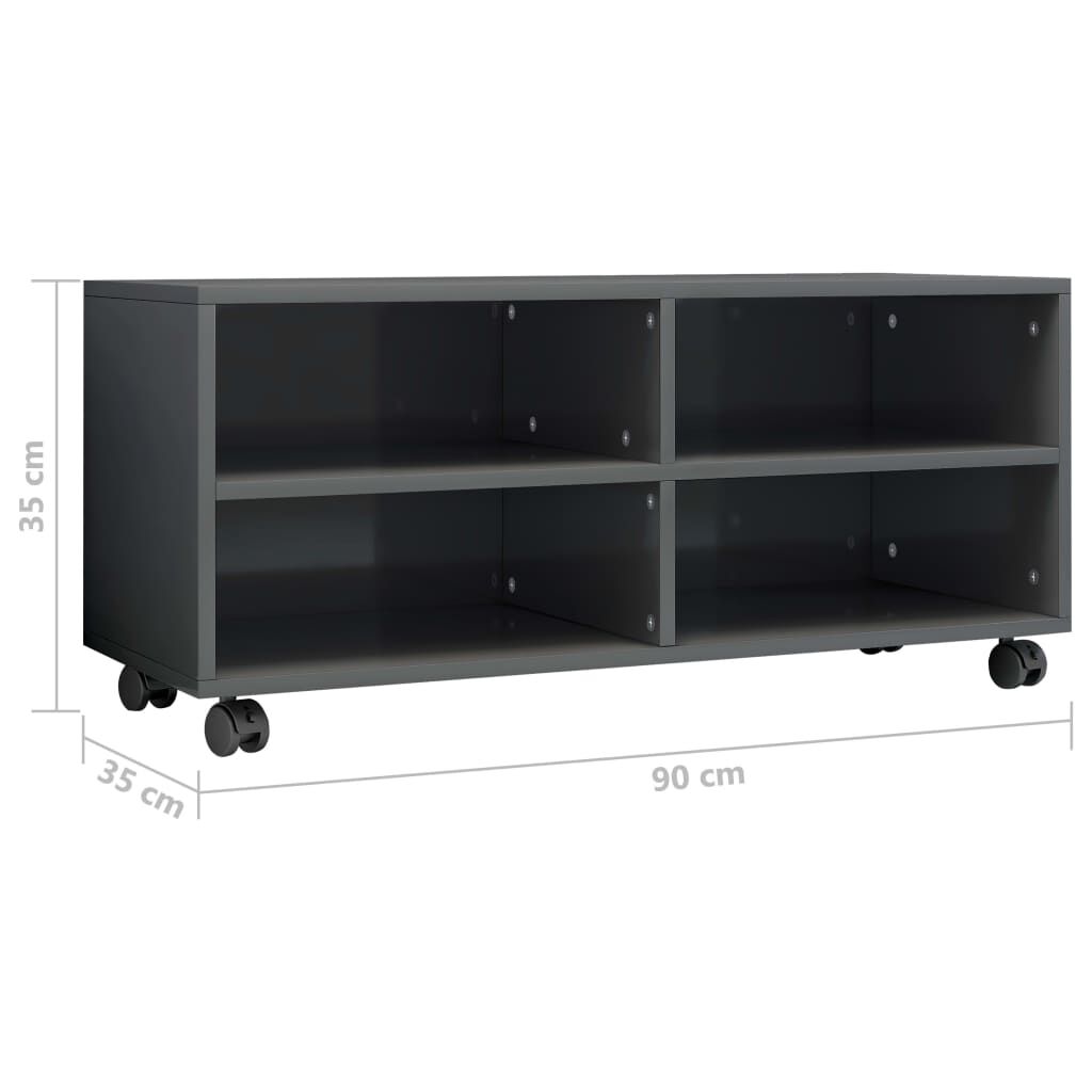 vidaXL Έπιπλο TV με Ρόδες Γυαλιστερό Γκρι 90x35x35 εκ. Μοριοσανίδα