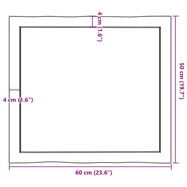 vidaXL Επιφ Τραπεζιού Αν Καφέ 60x50x(2-6)εκ. Ακατέργ. Μασίφ Ξύλο Δρυός