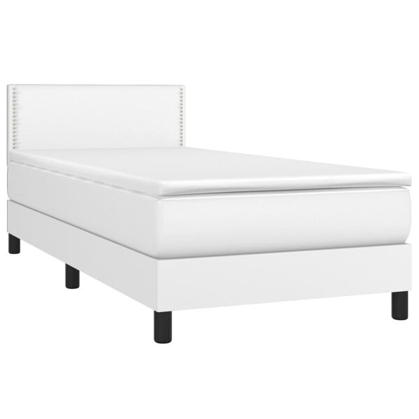 vidaXL Κρεβάτι Boxspring με Στρώμα & LED Λευκό 100x200 εκ. Συνθ. Δέρμα