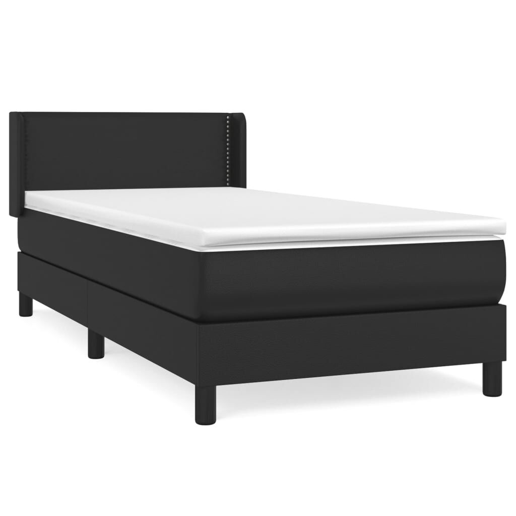vidaXL Κρεβάτι Boxspring με Στρώμα Μαύρο 90x200εκ. από Συνθετικό Δέρμα