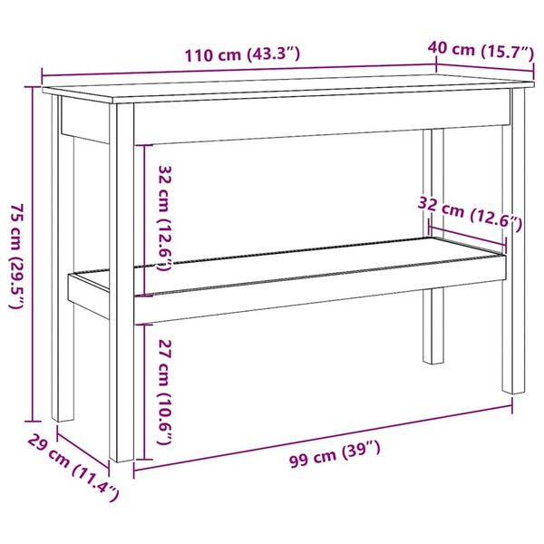vidaXL Τραπέζι κονσόλας Καφέ κεριού 110 x 40 x 75 cm Μασίφ ξύλο πεύκου