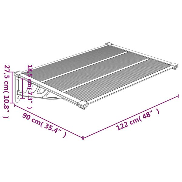 vidaXL Στέγαστρο Πόρτας Γκρι & Διαφανές 122x90 εκ από Πολυκαρβονικό