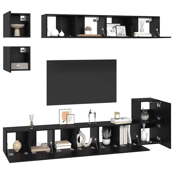 vidaXL Σετ επίπλου τηλεόρασης 8 pcs Μαύρη Οξυά Επεξεργασμένο ξύλο