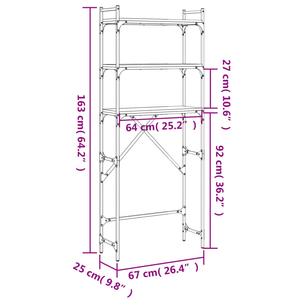 vidaXL Ραφιέρα Πλυντηρίου Καφέ Δρυς 67 x 25 x 163 εκ. Επεξεργ. Ξύλο