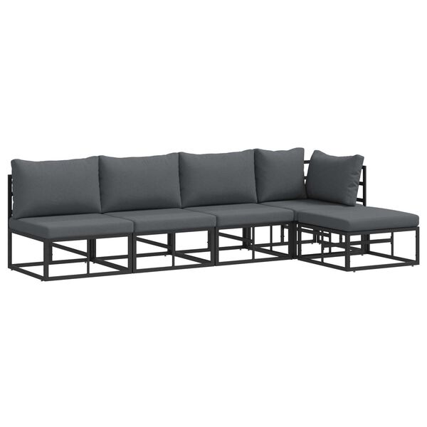 vidaXL Σετ Καναπέ Κήπου 5 pcs Μαύρο 281.5 x 141.5 x 71 εκ. Αλουμίνιο