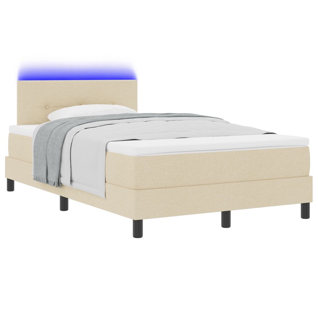 vidaXL Κρεβάτι Box Spring με Στρώμα & LED Κρεμ 120x190 εκ. Ύφασμα