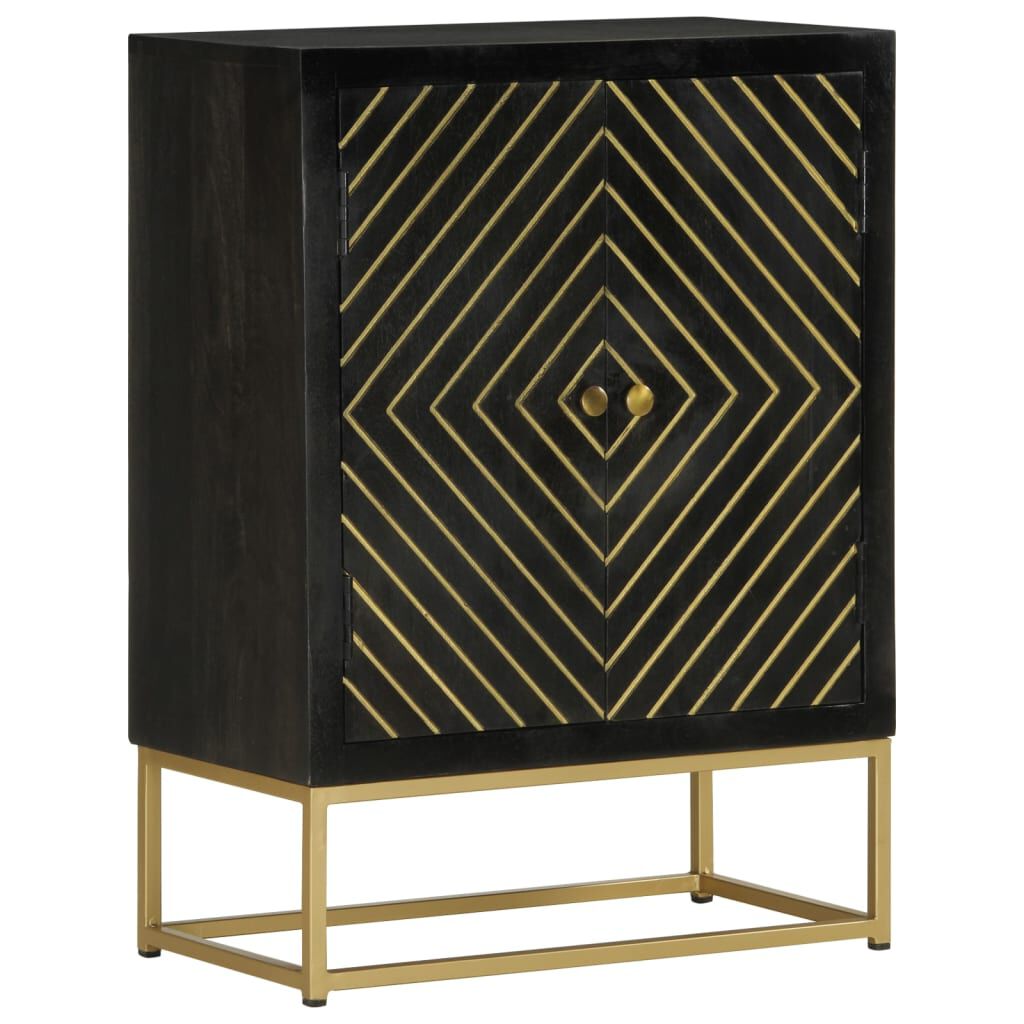 vidaXL Ντουλάπι με 2 Πόρτες Μαύρο/Χρυσό 55x30x75 εκ. Μασίφ Ξύλο Μάνγκο