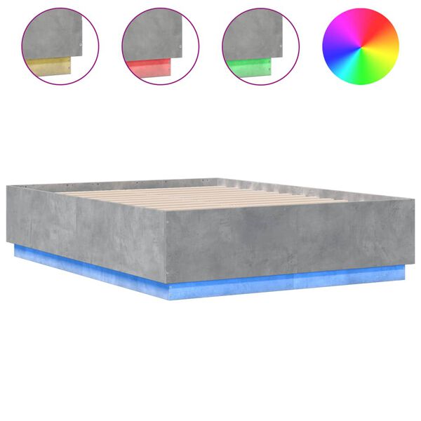vidaXL Πλαίσιο Κρεβατιού με LED Γκρι Σκυρ. 120x190 εκ. Επεξ. Ξύλο