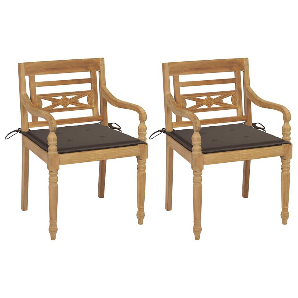 vidaXL Καρέκλες Batavia 2 τεμ. από Μασίφ Ξύλο Teak με Taupe Μαξιλάρια