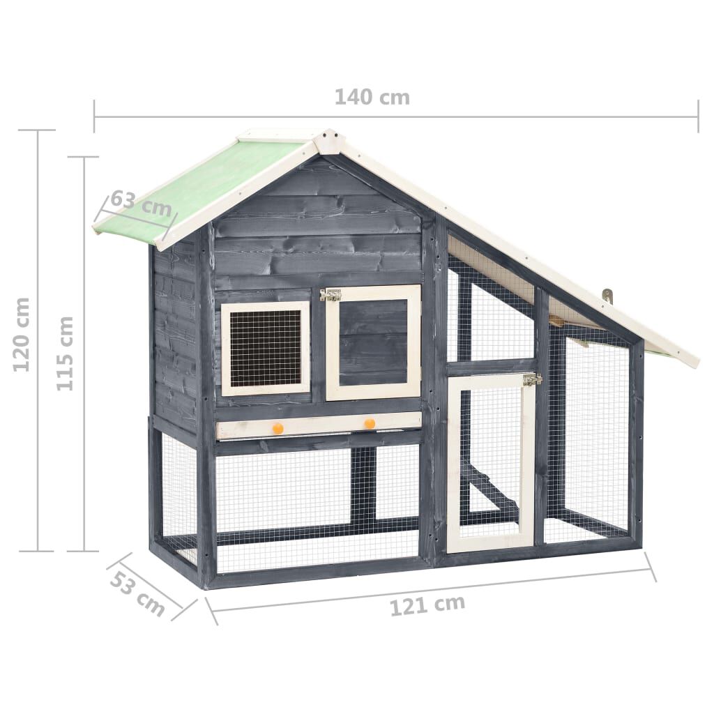 vidaXL Κλουβί Κουνελιών Γκρι/Λευκό 140x63x120 εκ. Μασίφ Ξύλο Ελάτης