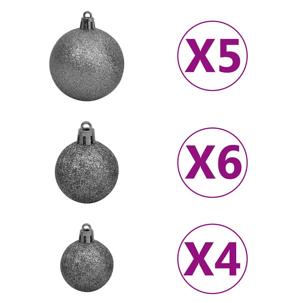 vidaXL Χριστουγεν. Μπάλες Σετ 61 τεμ με Κορυφή & 150 LED Λευκό/Γκρι