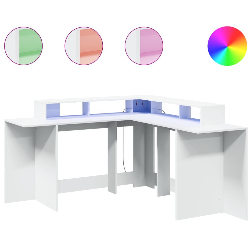 vidaXL Γραφείο με LED Λευκό 152x152x91 εκ. από Επεξεργασμένο Ξύλο