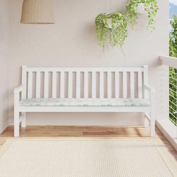 vidaXL Μαξιλάρι Παγκάκι Κήπου Floral Λευκό και πράσινο 180 x 50 x 4 cm